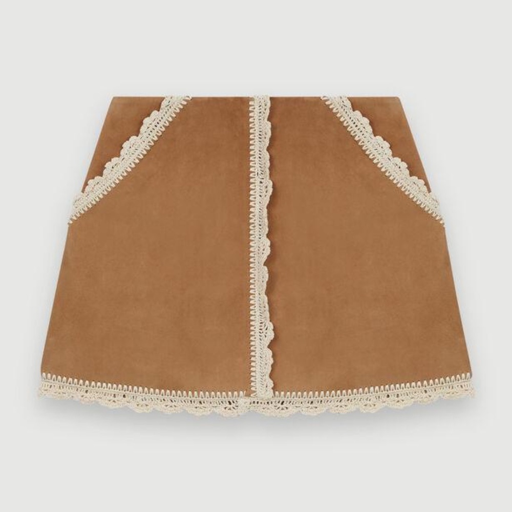 NEW Maje Suede Skirt Jicoti Crochet Trim size Small S